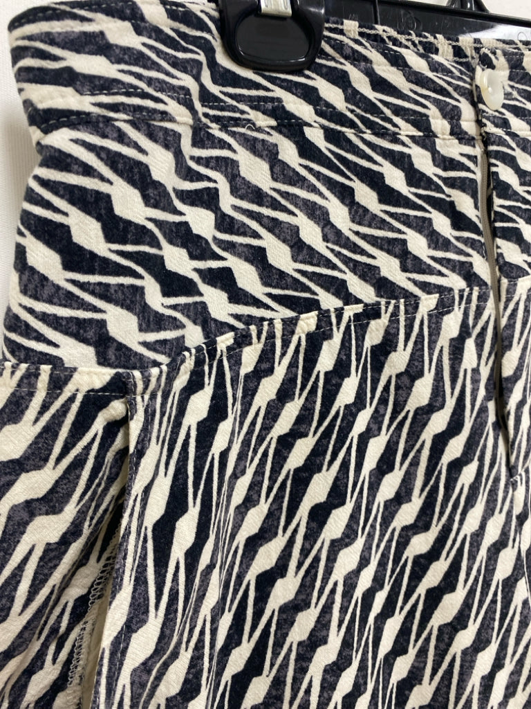 Anthropologie Size 8 Charcoal Cream Print Joggers Linen Blend Ladies Pants