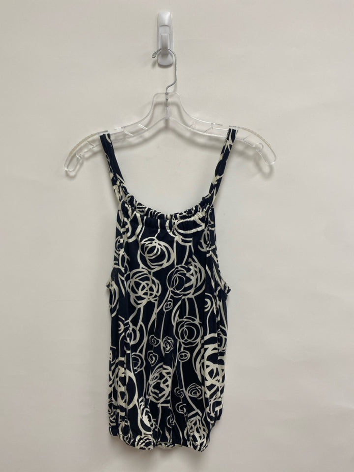 Trina Turk Size P Black White Print Sleeveless Petite Top
