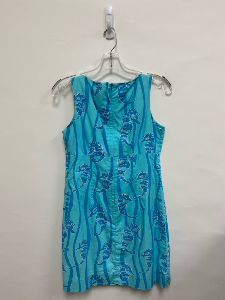 LILLY PULITZER Size 4 Aqua Turquoise Seahorse Sleeveless Ladies Dress