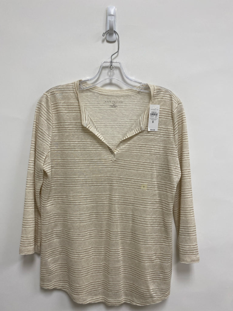 NWT Ann Taylor Size S Cream/Beige Stripes V Neck Linen Ladies Top