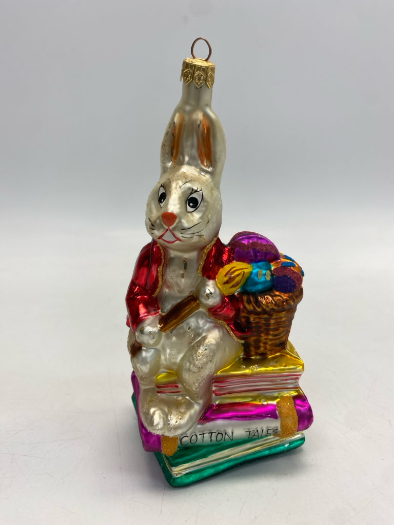 Radko White Green/Multi Rabbit Glass Ornaments