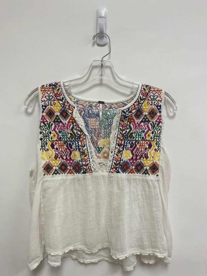 Free People Size S White Multi Color Embroidered Sleeveless Ladies Top