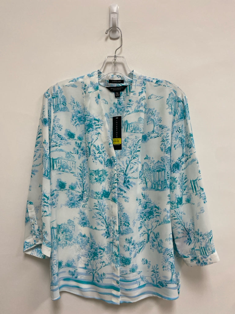 NWT investments Size XLP White Turquoise Toile 3/4 Sleeve Petite Top
