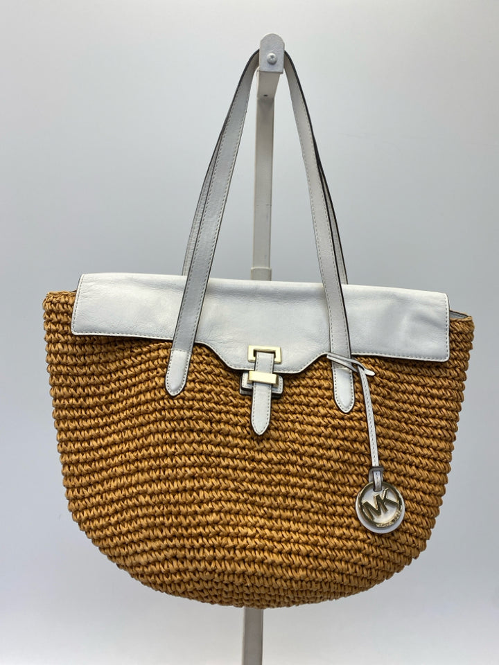 Michael Kors Brown White Woven Raffia Handbag