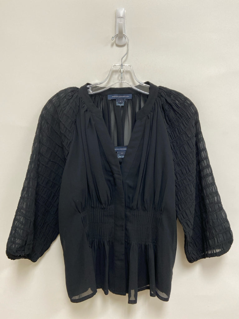 French Connection Size S Black Smocking Sheer Ladies Top