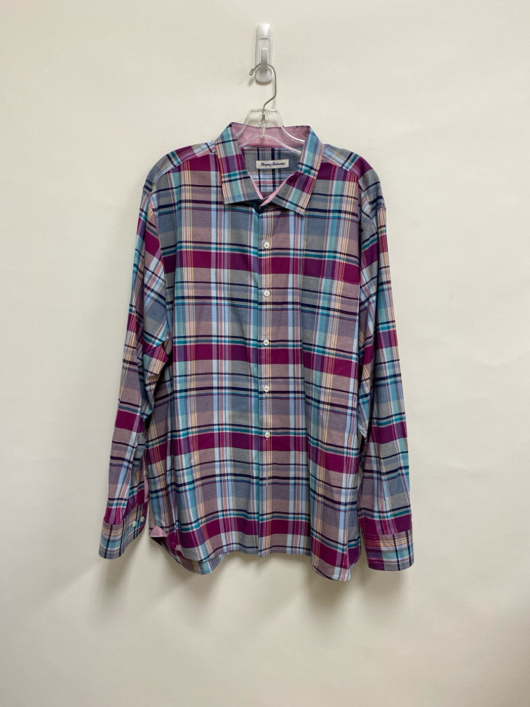 Tommy Bahama Size XL Purple Blue/Yellow Plaid Men&