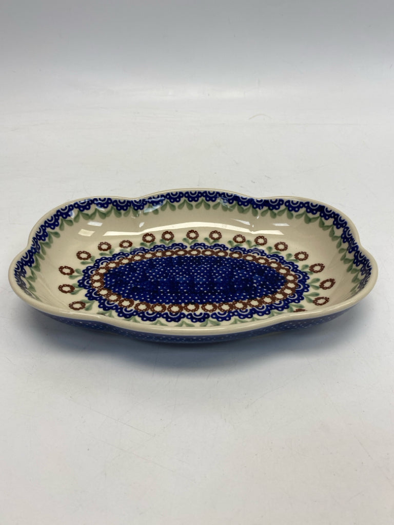 Boleslawiec Cream Blue Serving Piece