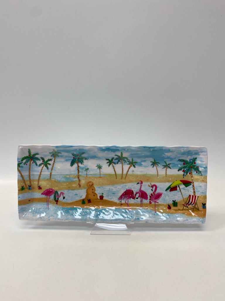 Blue Pink/Multi Flamingo Melamine Serving Piece