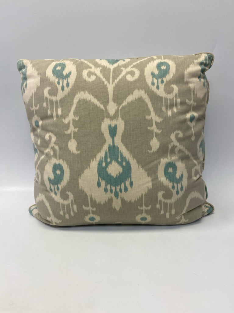 Gray/Cream Turquoise Print Pillow