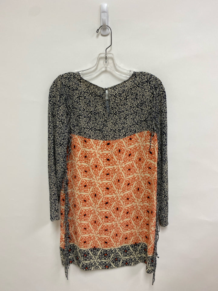 Size S Navy Orange Assorted Print Ladies Dress