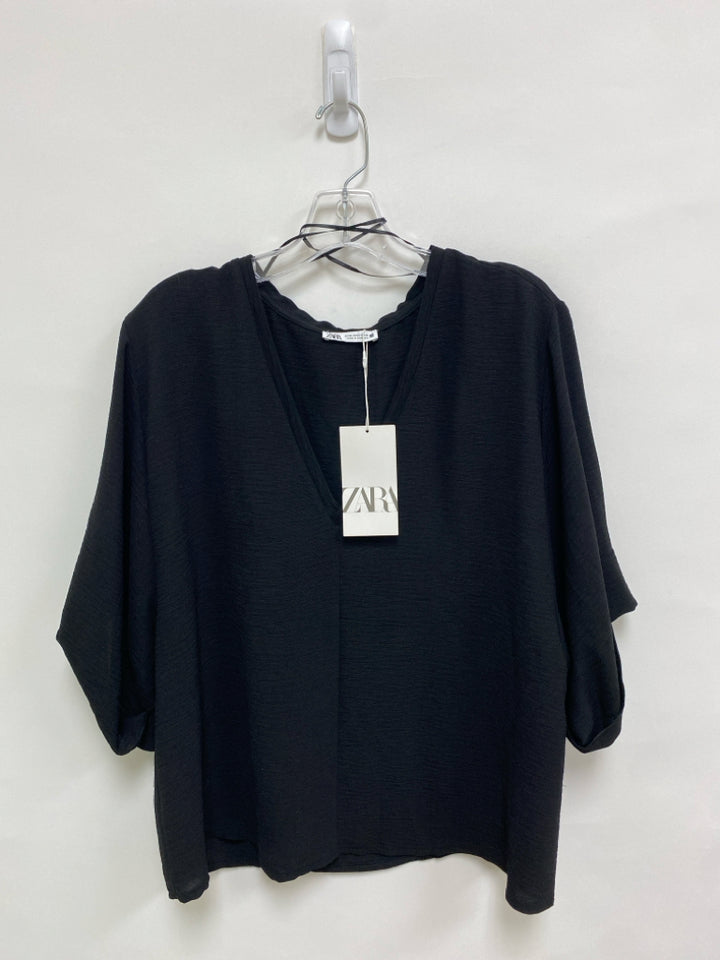 NWT Zara Size M Black Texture Batwing Ladies Top