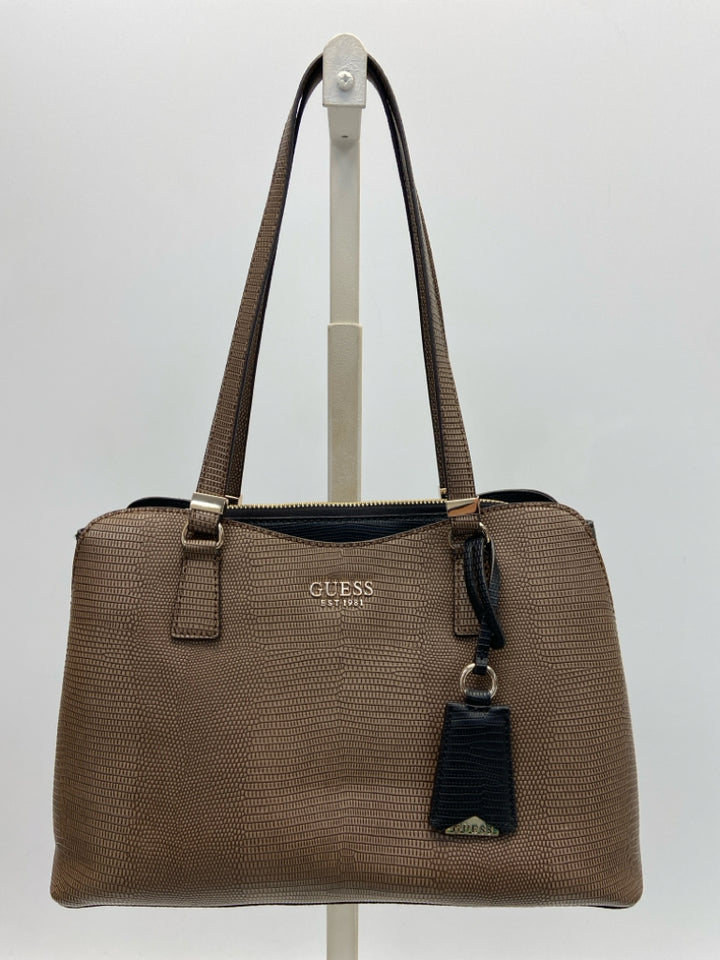 Guess Dark Brown Embossed Handbag