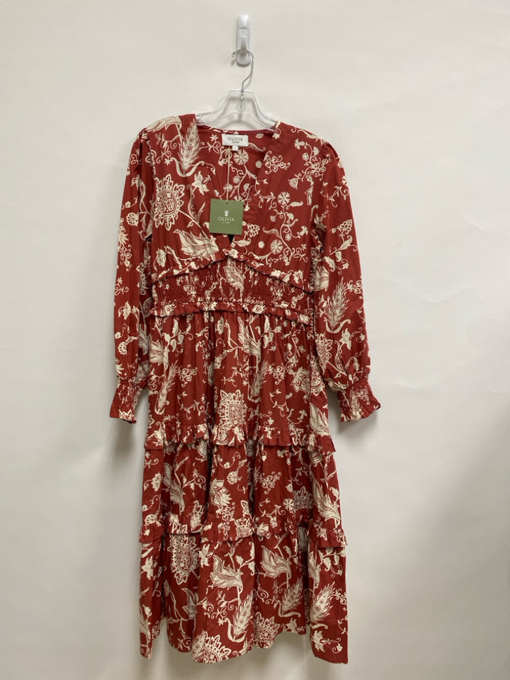 NWT Size L Terra Cotta Cream Acanthus Long Sleeve Ladies Dress