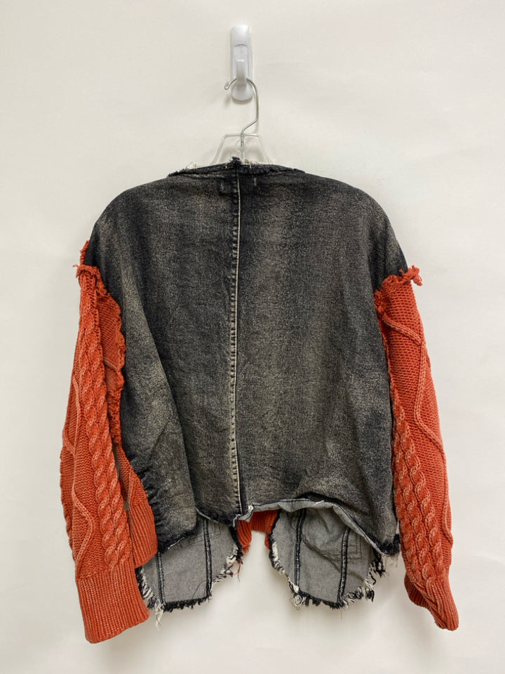 Size L Orange Black Distressed Denim Ladies Sweater