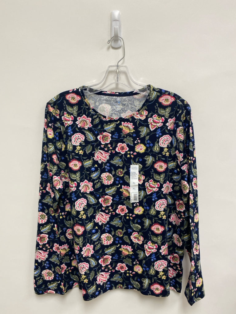 NWT Croft/Barrow Size XL Navy/Pink Green/White Floral Long Sleeve Tee Ladies Top