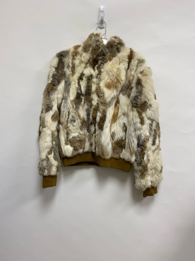 Wilsons Leather Size L Cream Brown/Gray Fur Ladies Jacket