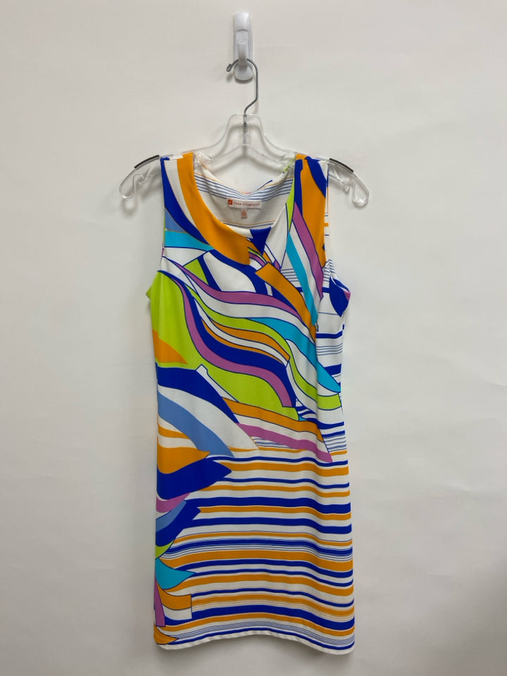 Jude Connally Size M Orange/Blue White/Lavender Stripes Sleeveless Ladies Dress