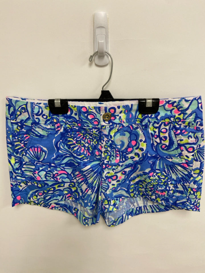 LILLY PULITZER Size 8 Blue White/Green Print Ladies Shorts