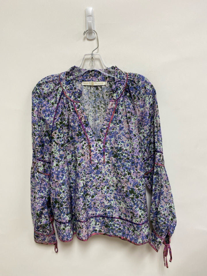 Marie Oliver Size XS Blue Pink/Multi Splashes Silk Blend Ladies Top