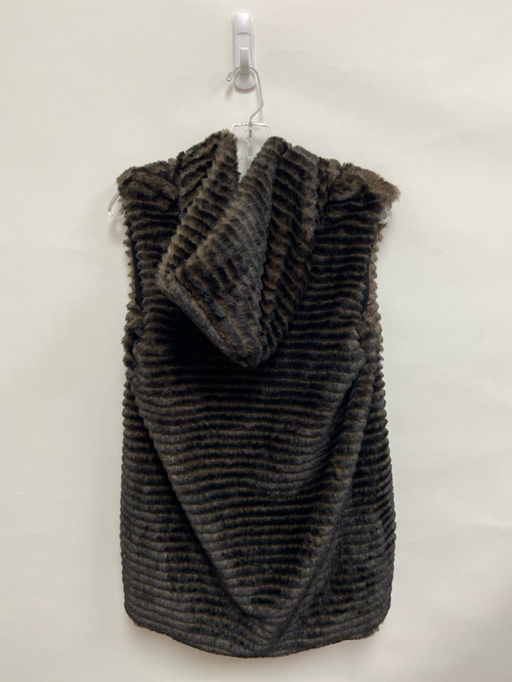 NWT Size S Brown/Black Hooded Faux Fur Ladies Vest
