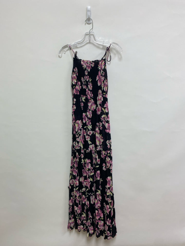 Free People Size XS Black Pink/Cream Smocking Maxi Ladies Dress