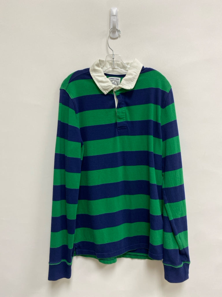 Lands End SIZE 18/20 Navy/Green Stripes Long Sleeve Boy&