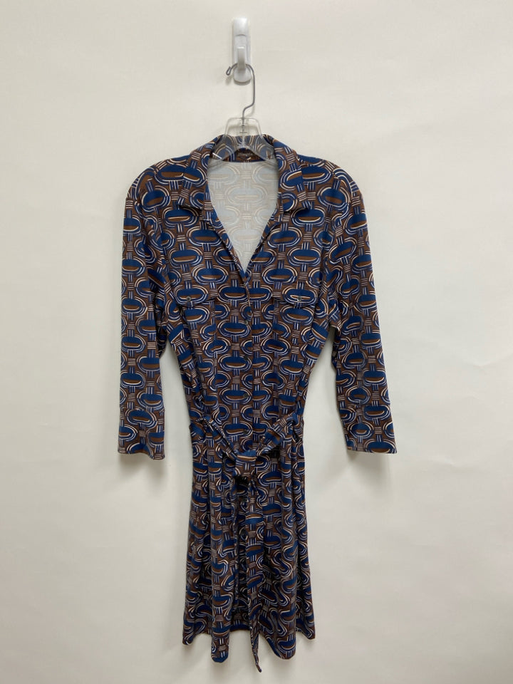 J McLaughlin Size XL Navy Brown/Tan Print Ladies Dress