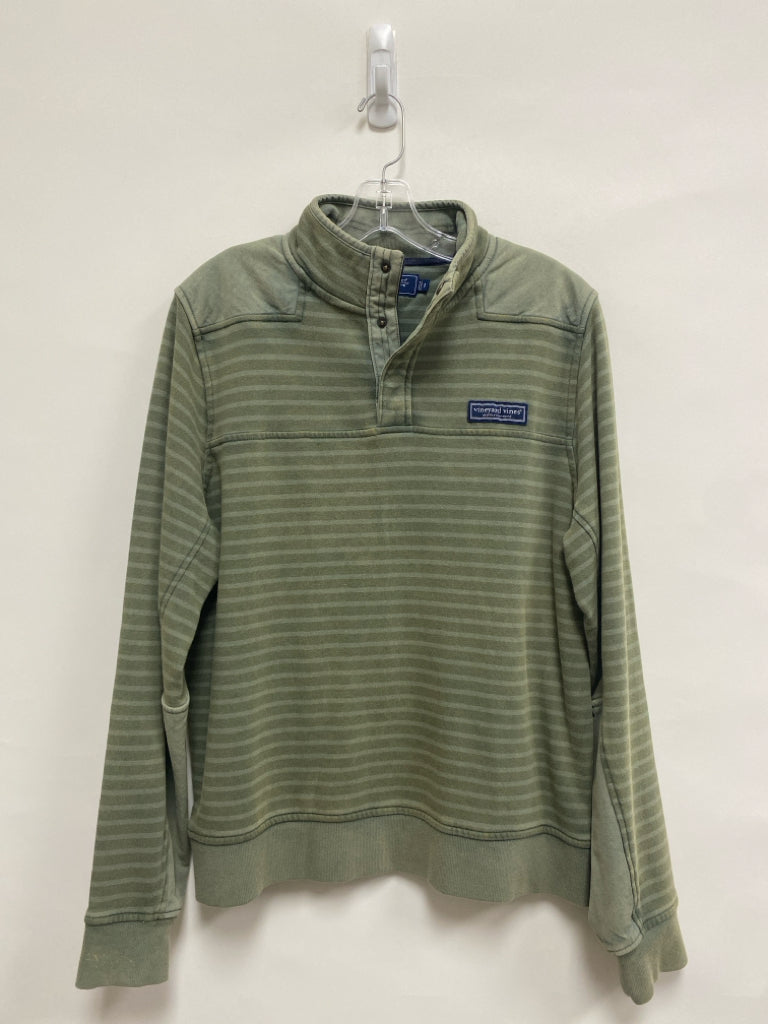 Vineyard Vines Size S Faded Sage Stripes Quarter Button Men&
