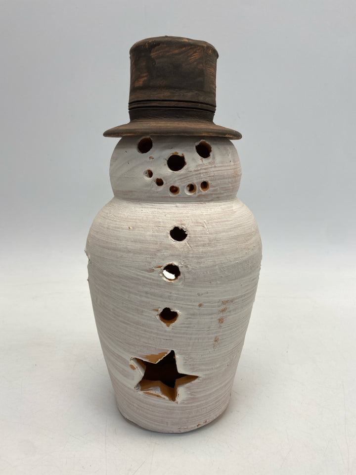 White Brown Snowman Terra Cotta Christmas