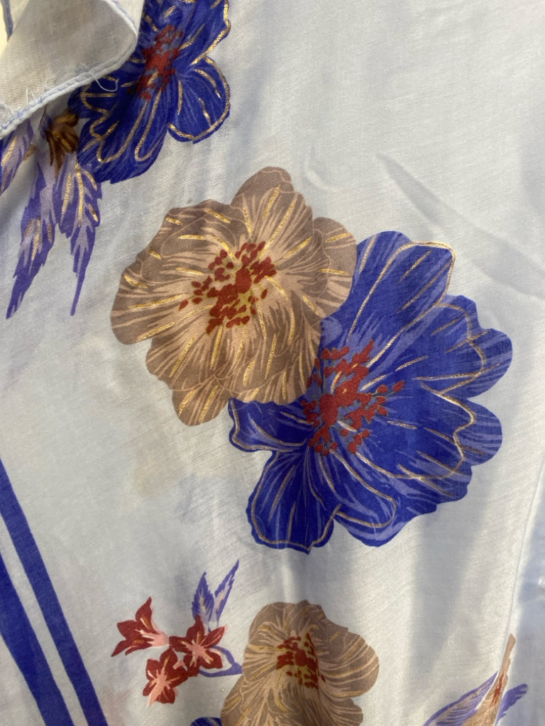 NWT Size OSFM Blue/Taupe Burgundy Flowers Ladies Kimono