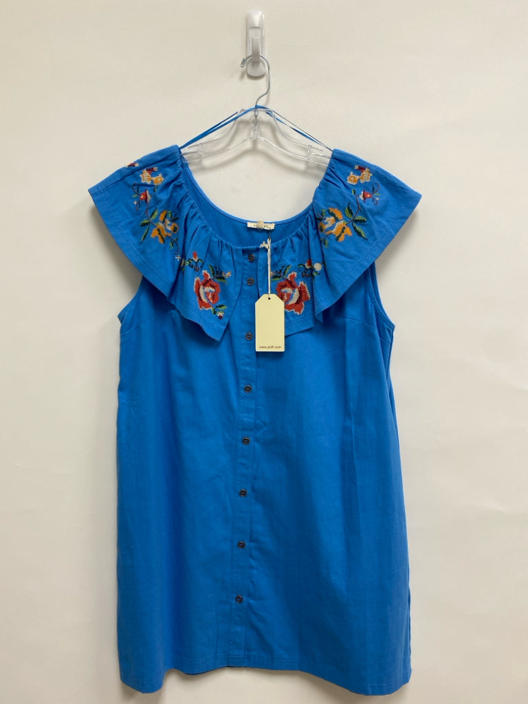 NWT Jodifl Size L Blue Multi Color Embroidered Sleeveless Ladies Dress