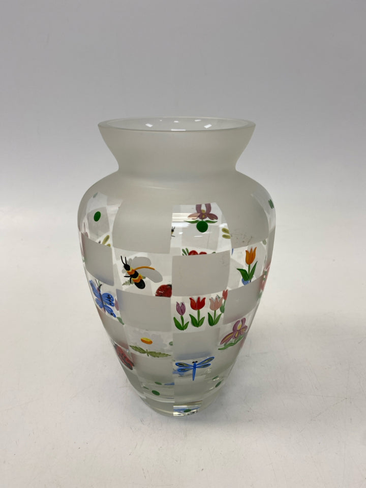 Clear Frosted Flowers Glass Vase