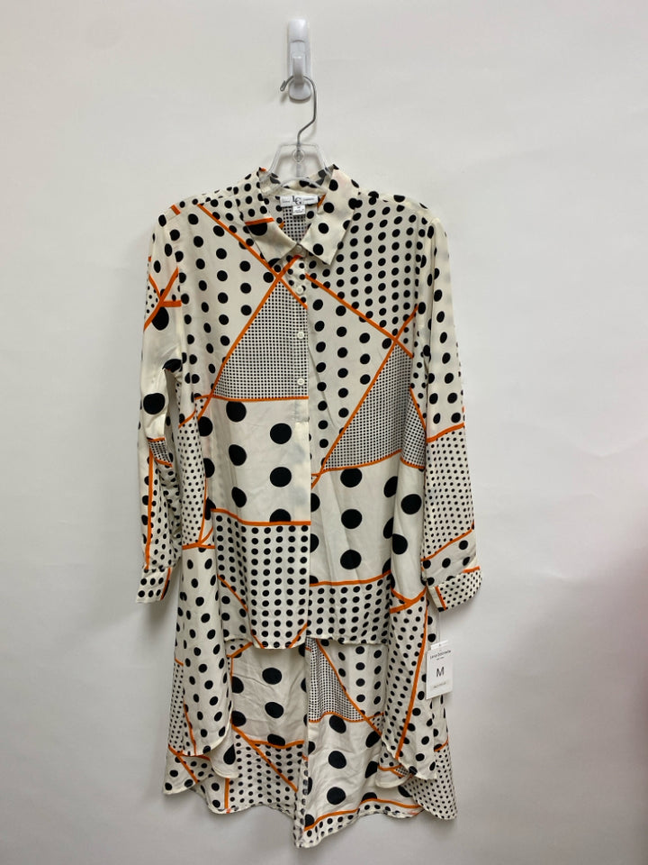 NWT Size M Cream Black/Orange Polka Dot Ladies Top