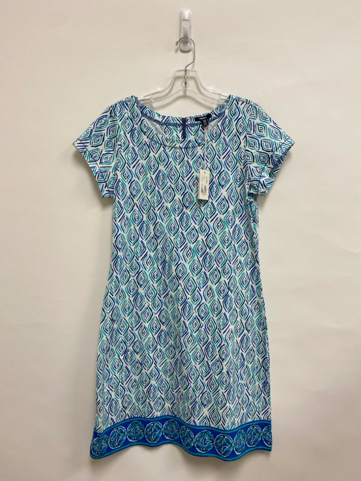 NWT Hatley Size M White/Navy Turquoise Diamond Print Ladies Dress