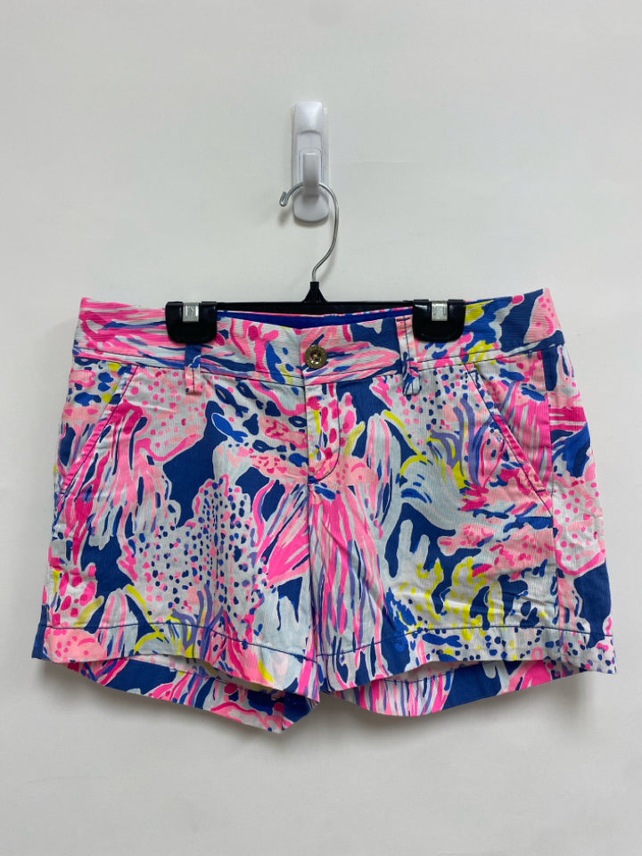 LILLY PULITZER Size 2 White/Pink Blue/Yellow Abstract Ladies Shorts