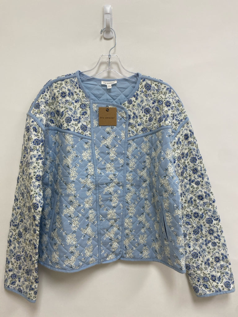 NWT blu pepper Size L Cream/Blue Green Floral Quilted Ladies Jacket
