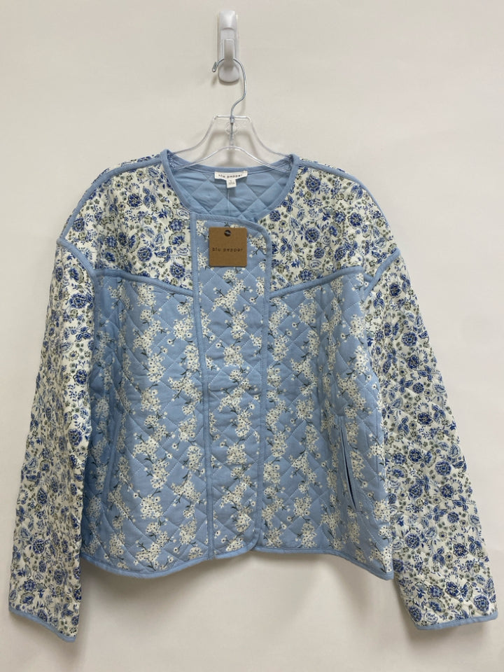 NWT blu pepper Size L Cream/Blue Green Floral Quilted Ladies Jacket