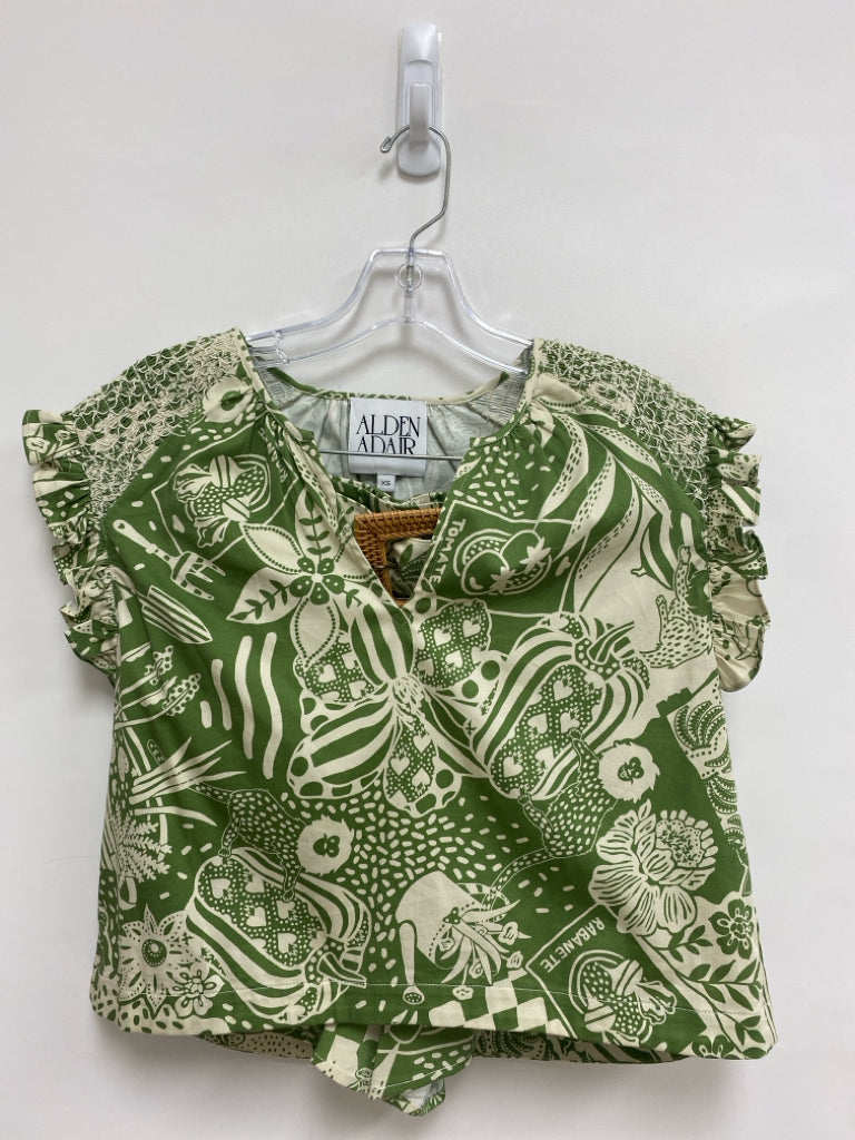 ALDEN ADAIR Size S Green Beige Smocking Sleeveless Ladies 2pc Shorts