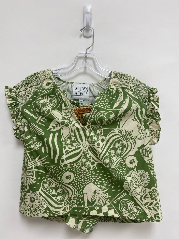 ALDEN ADAIR Size S Green Beige Smocking Sleeveless Ladies 2pc Shorts