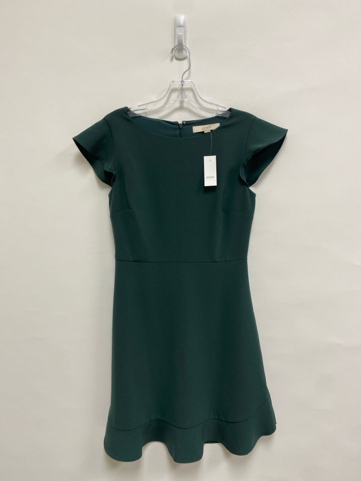 NWT LOFT Size 0 Dark Green Ruffles Short Sleeve Ladies Dress