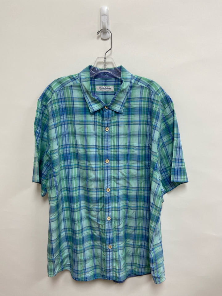 Tommy Bahama Size XXL Seafoam/White Blue Plaid Men&