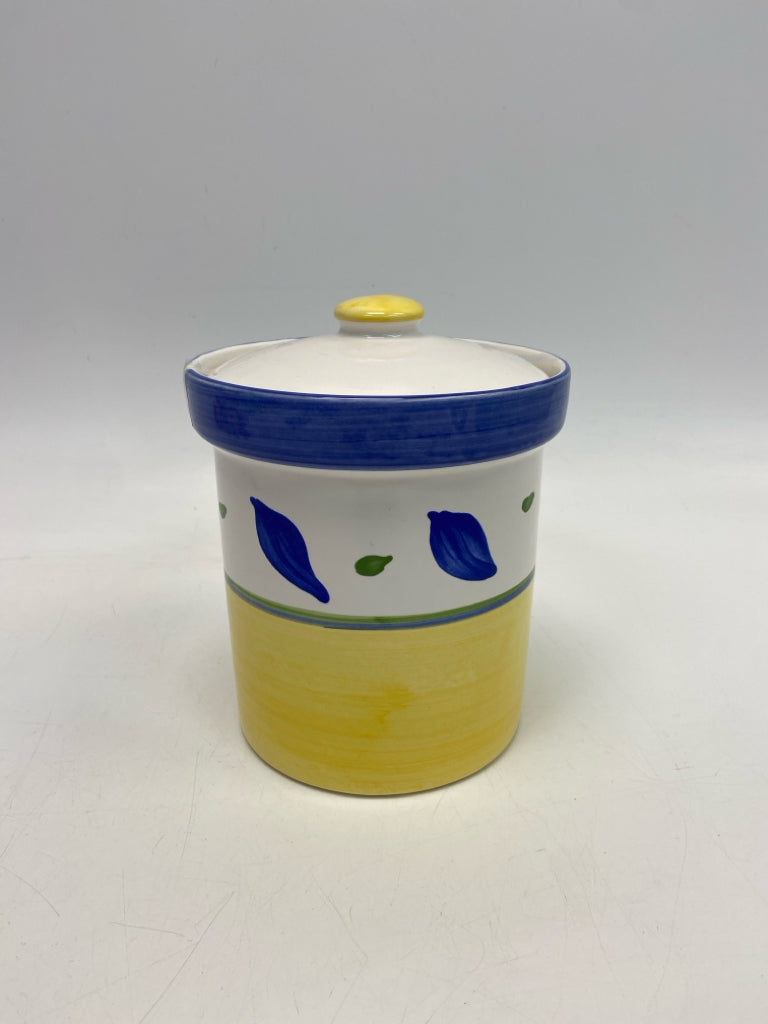 Williams-Sonoma White/Yellow Blue Ceramic Canister