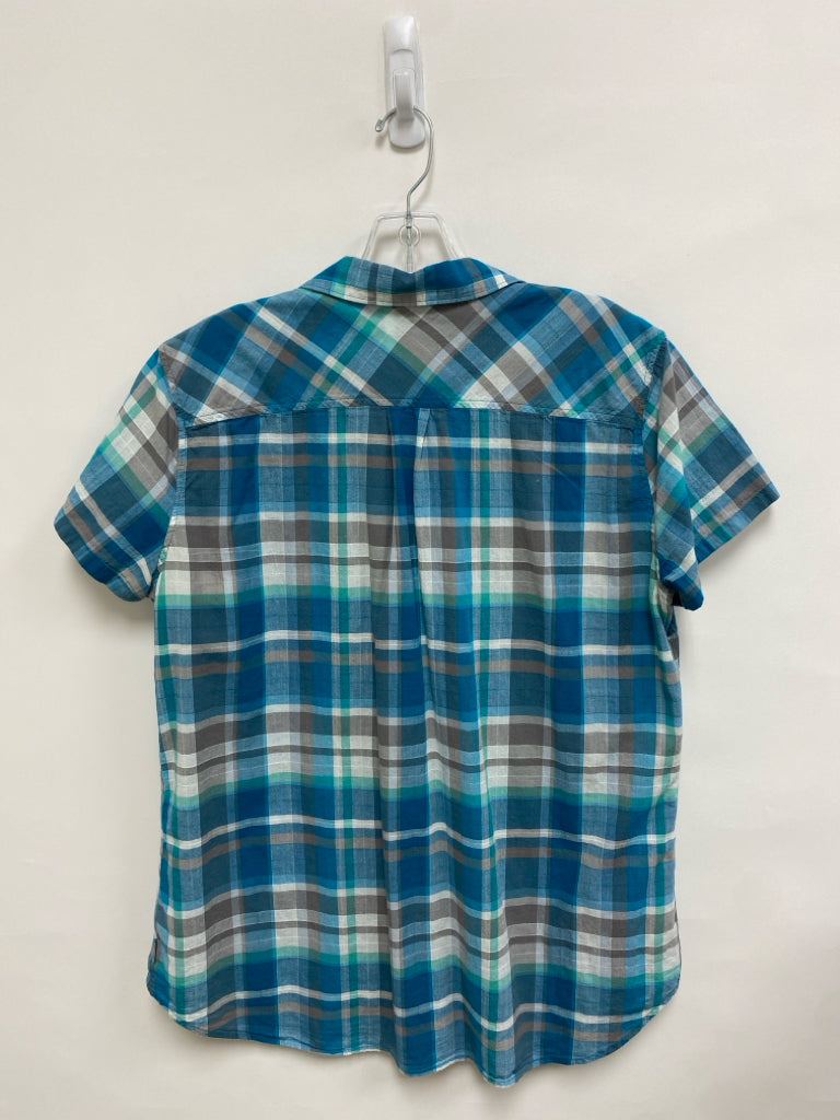 Eddie Bauer Size XL Blue Gray/White Plaid Button Up Ladies Top