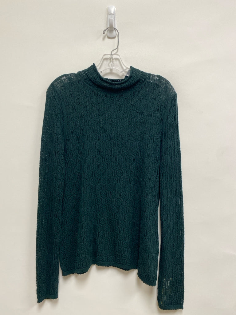 Peruvian Conn. Size L Dark Green Mock Neck Crochet Ladies Sweater