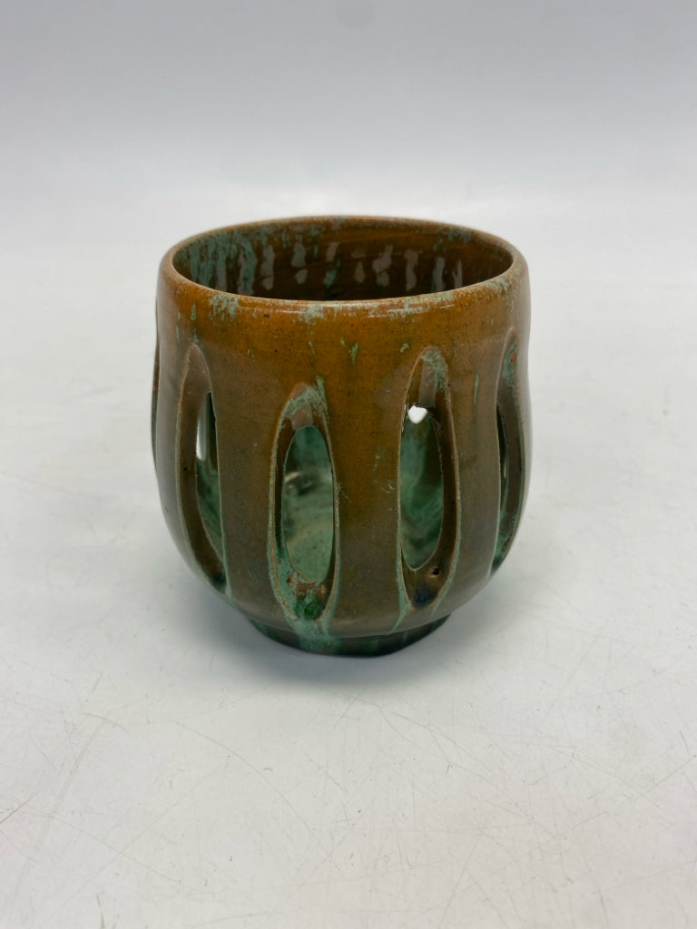 Brown Green Cut-Out Pottery