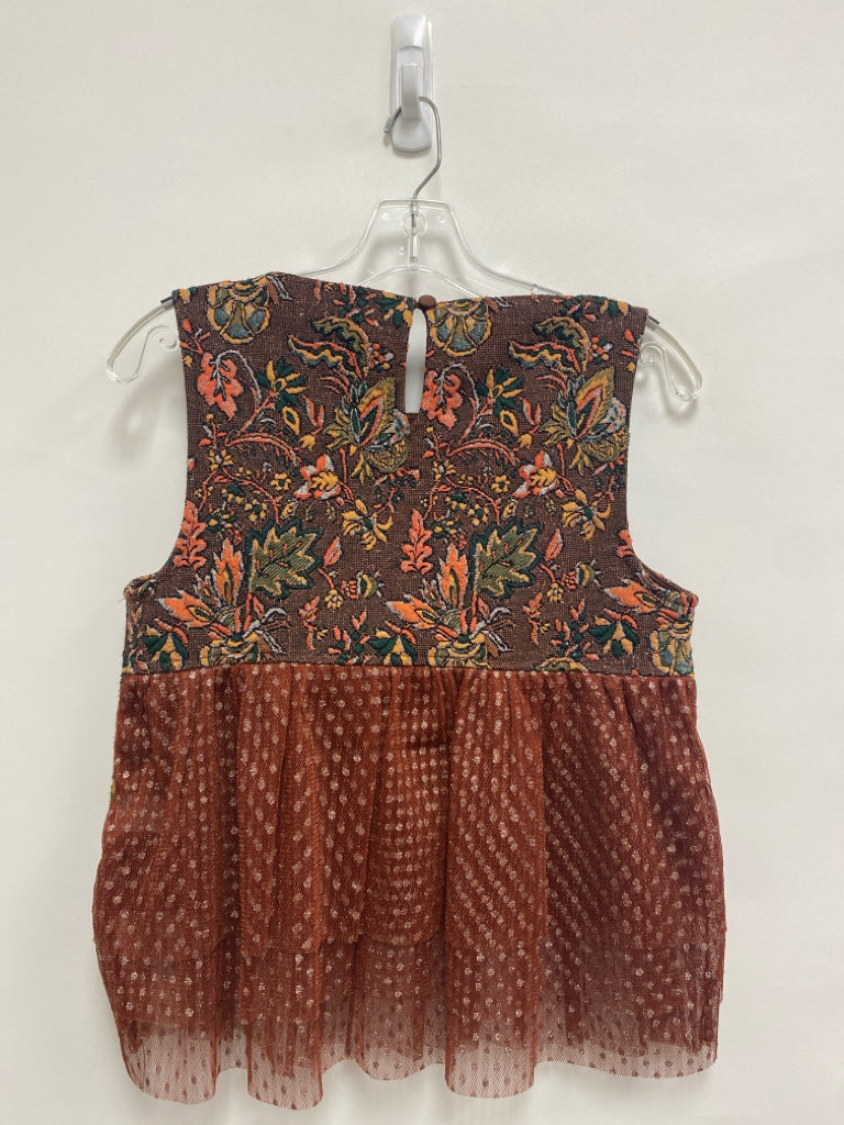 Eva Franco Size XS Orange Green/Silver Floral Sleeveless Ladies Top