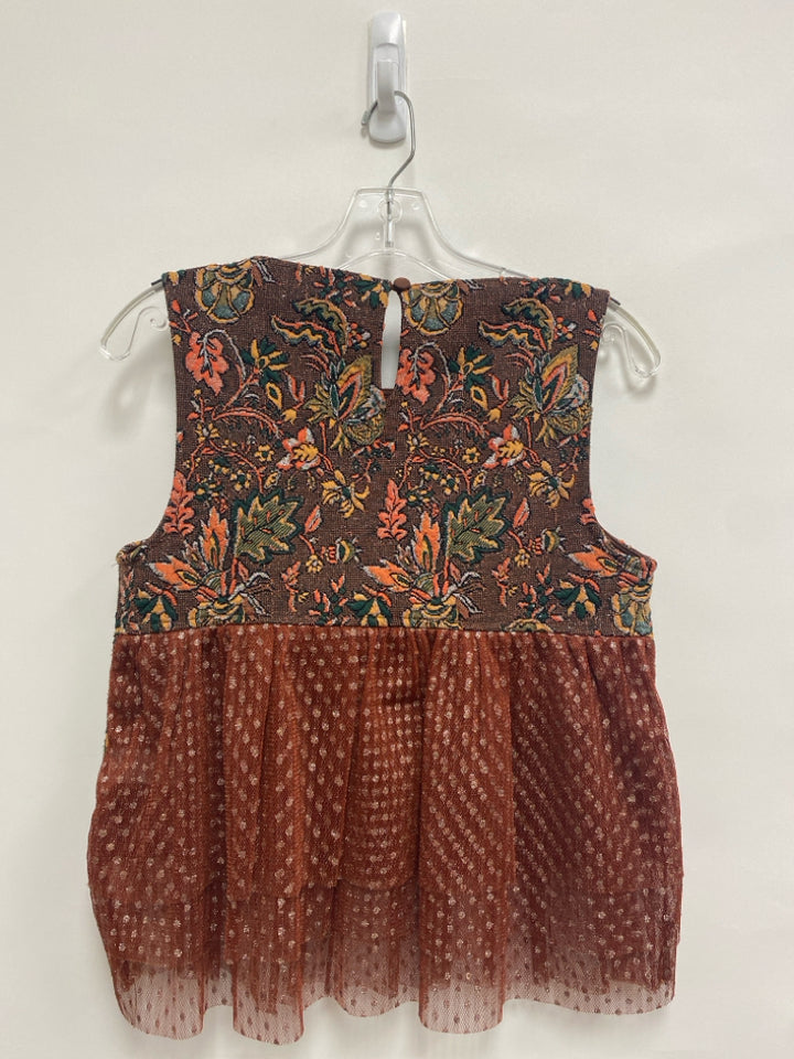 Eva Franco Size XS Orange Green/Silver Floral Sleeveless Ladies Top