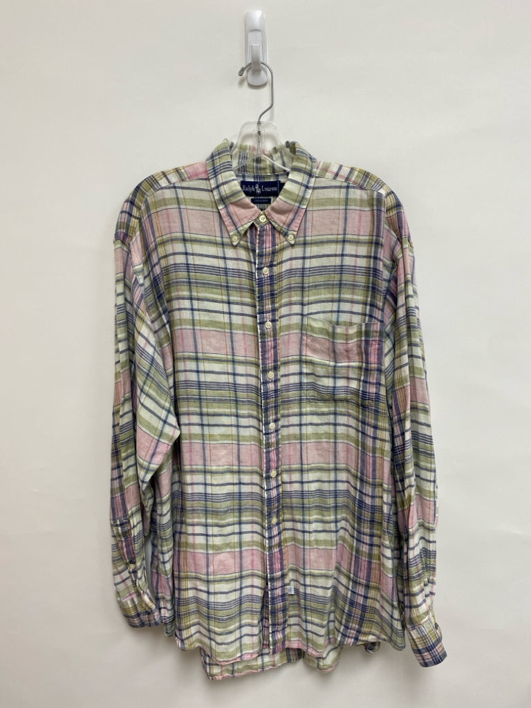 Ralph Lauren Size XL Green Navy/Pink Plaid Button Up Men&