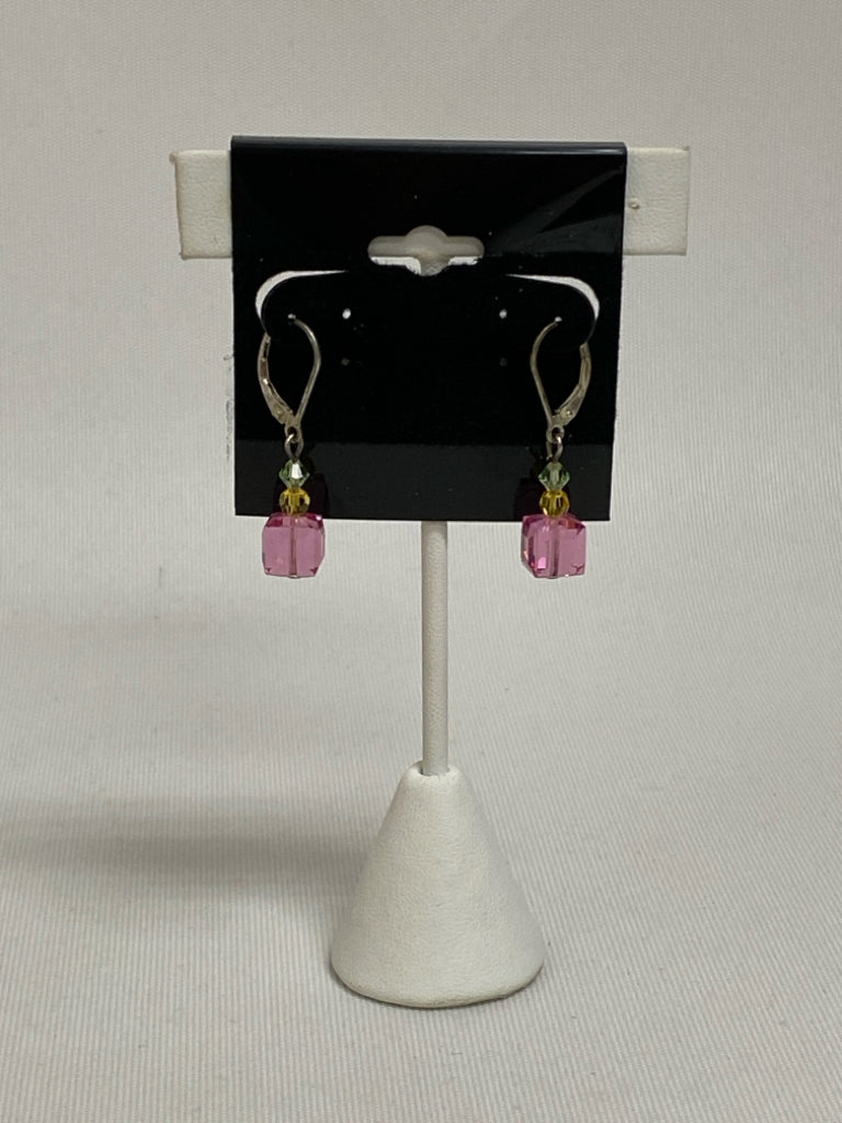 Silver Orange/Pink Beaded Earrings