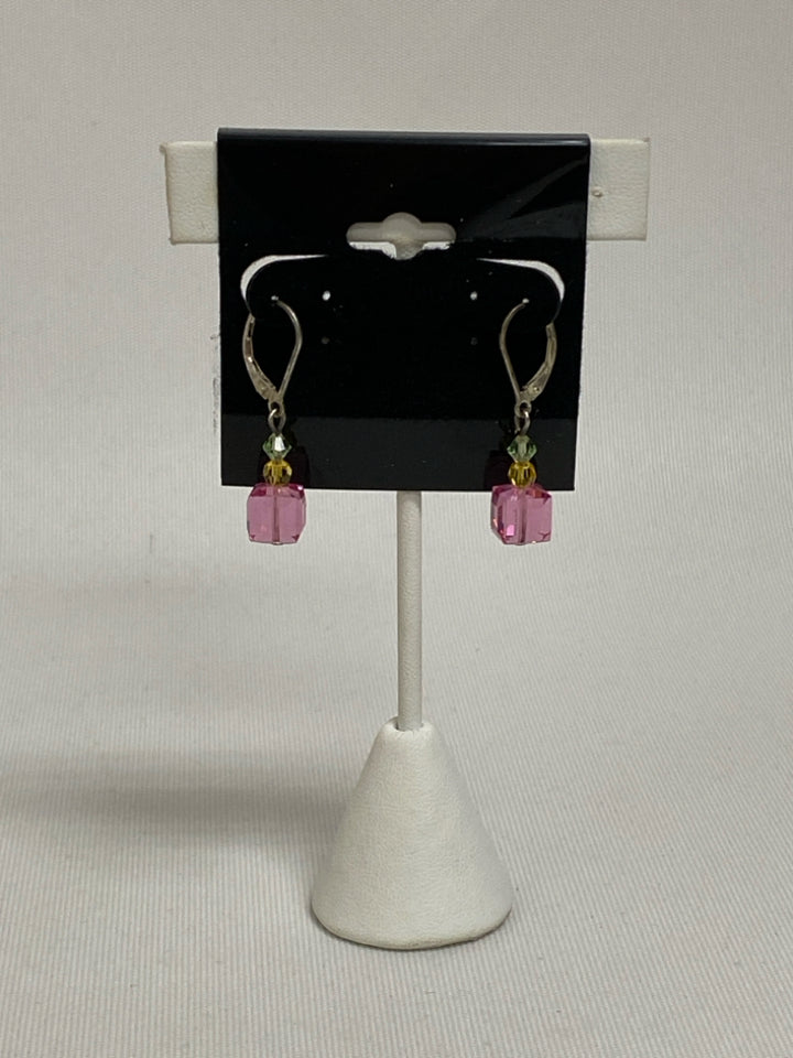 Silver Orange/Pink Beaded Earrings